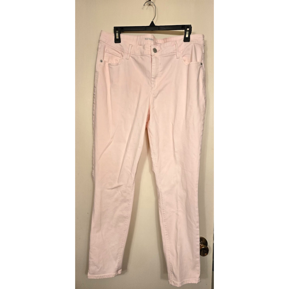 OLD NAVY Pastel Pink Rockstar Super Skinny High Rise Jeans Pink Sateen - Size 16
